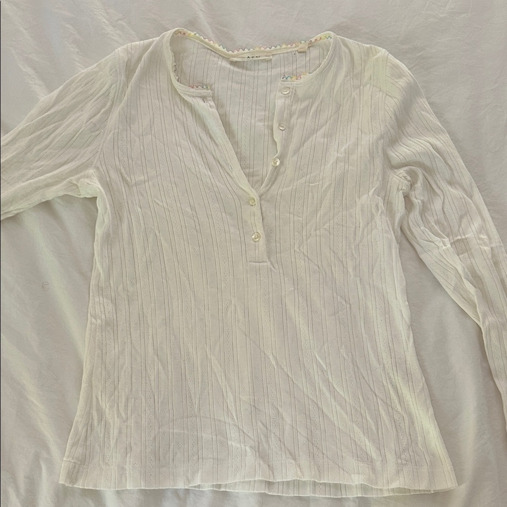 Doen White Long Sleeve Button-Up Top